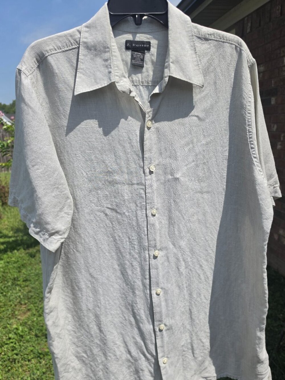 Mens J.Ferrar large tall 60% linen short sleeve sage green shirt